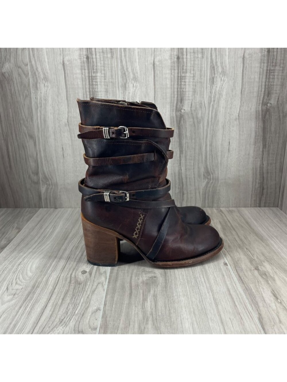 Freebird Ankle Boots Womens 8 Baker Brown Leather Zip Distressed Booties